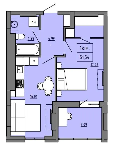 БФК Prime Tower — 51.5 м²