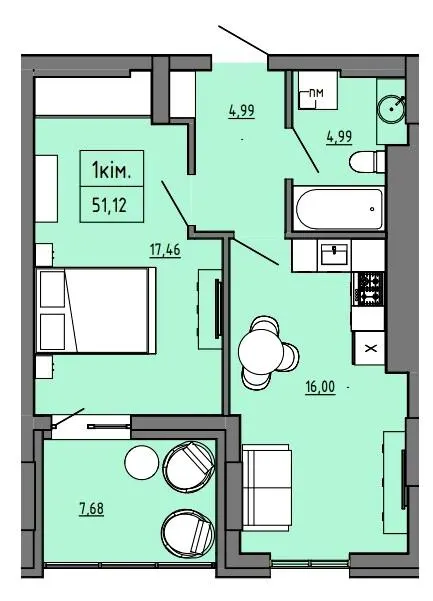 БФК Prime Tower — 51.1 м²