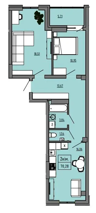 БФК Prime Tower — 70.3 м²