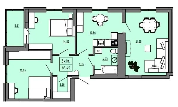 3-кімнатна квартира, 86 м², вул. Володимира Князя, 22а, Липини — фото 1