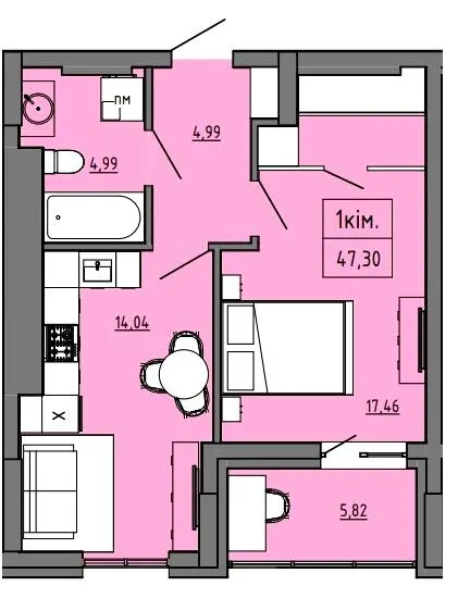 БФК Prime Tower — 47.3 м²