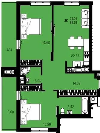 ЖК CONTINENT STREET — 80.6 м²