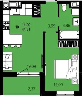ЖК CONTINENT STREET — 44.3 м²