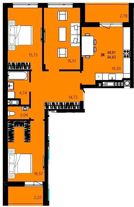 ЖК CONTINENT STREET — 94.6 м²