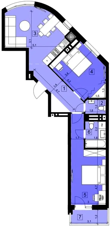 ЖК Парус Riverside — 70.3 м²