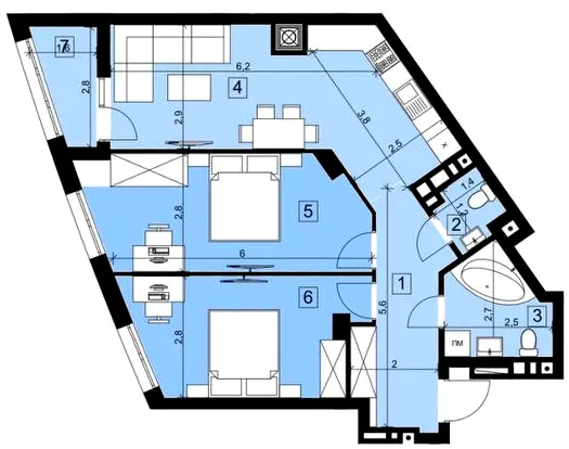 ЖК Парус Riverside — 70.4 м²