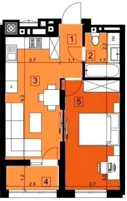 ЖК Парус Riverside — 41.5 м²