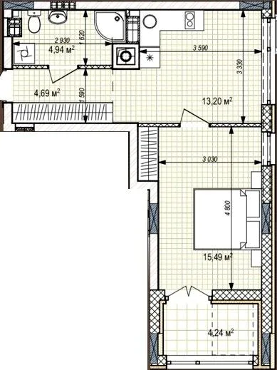 1-кімнатна квартира, 43 м², Крюківщина — фото 1