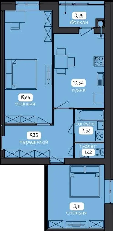 2-комнатная квартира, 64 м², Житомир — фото 1