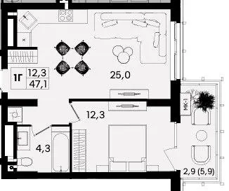 ЖК TWINS — 47.1 м²