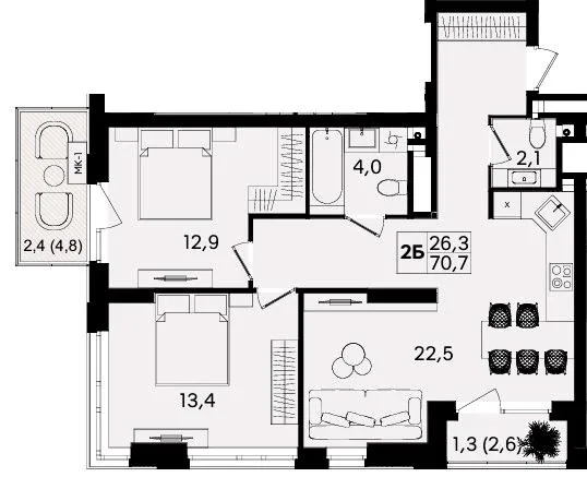2-комнатная квартира, 71 м², вул. Келецька, 123а, Винница — фото 1