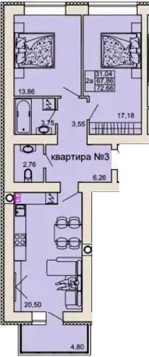 ЖК на Сінній — 72.7 м²