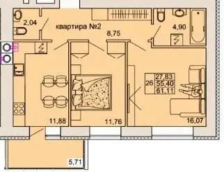 ЖК на Сінній — 61.1 м²