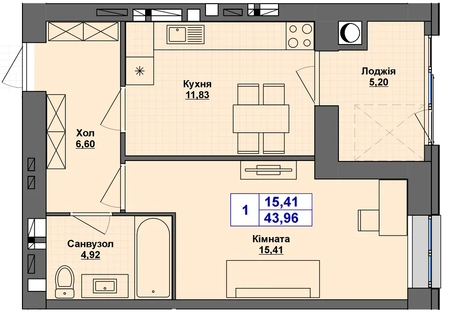 ЖК Перлина Проскурова-5 — 44 м²