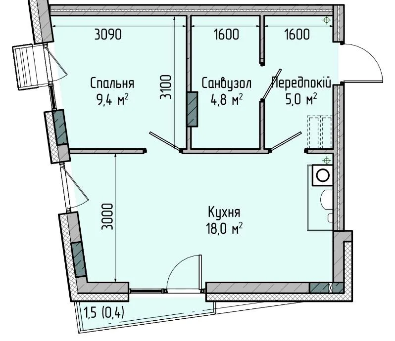 1-комнатная квартира, 38 м², Софиевская Борщаговка — фото 1