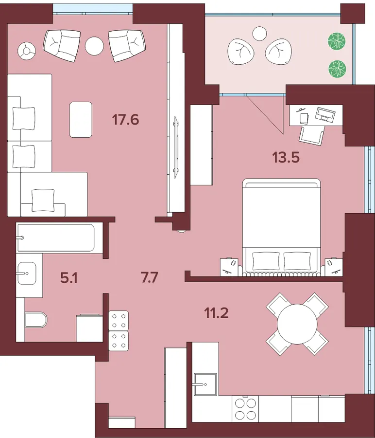 ЖК Кориця — 57.7 м²