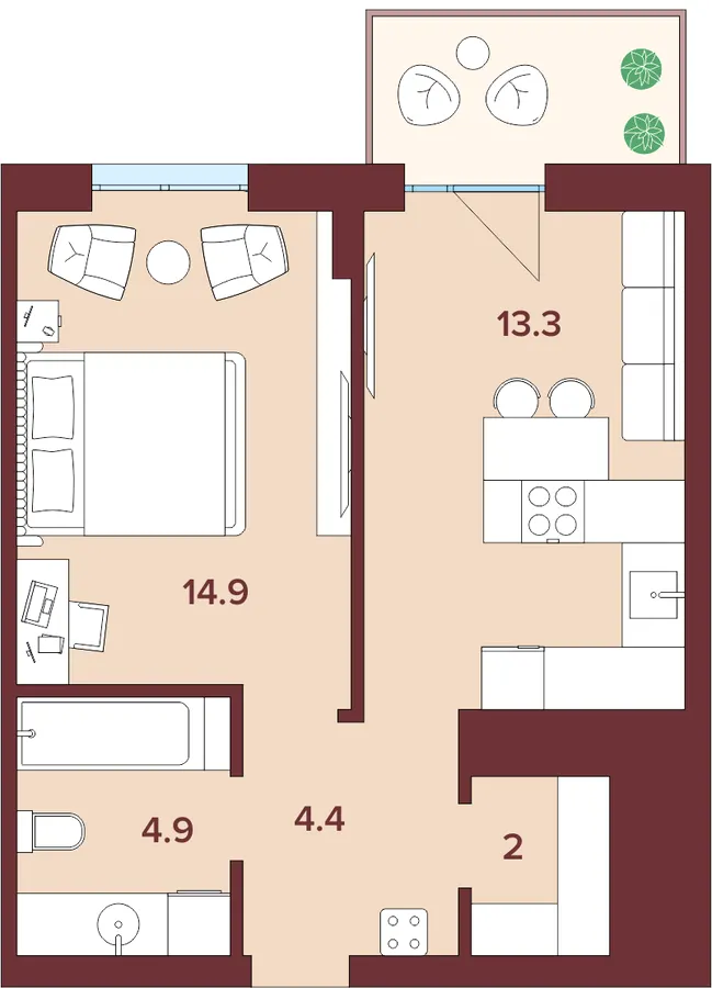 ЖК Кориця — 41.3 м²