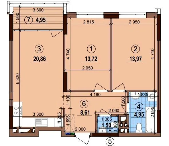 ЖК Варшавський-3 — 68.6 м²