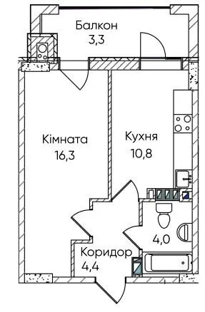 ЖК Гринвіч Парк — 38.8 м²
