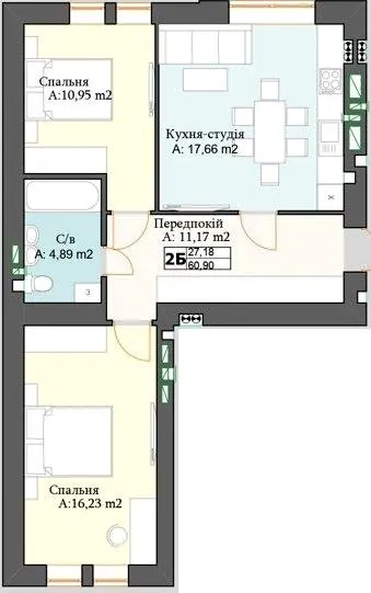 ЖК Біла Сакура — 60.9 м²