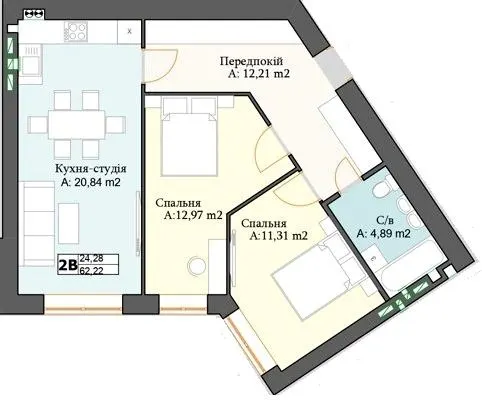 ЖК Біла Сакура — 62.2 м²