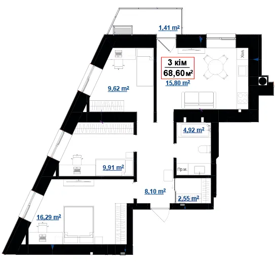 ЖК GREEN PARK — 68.6 м²