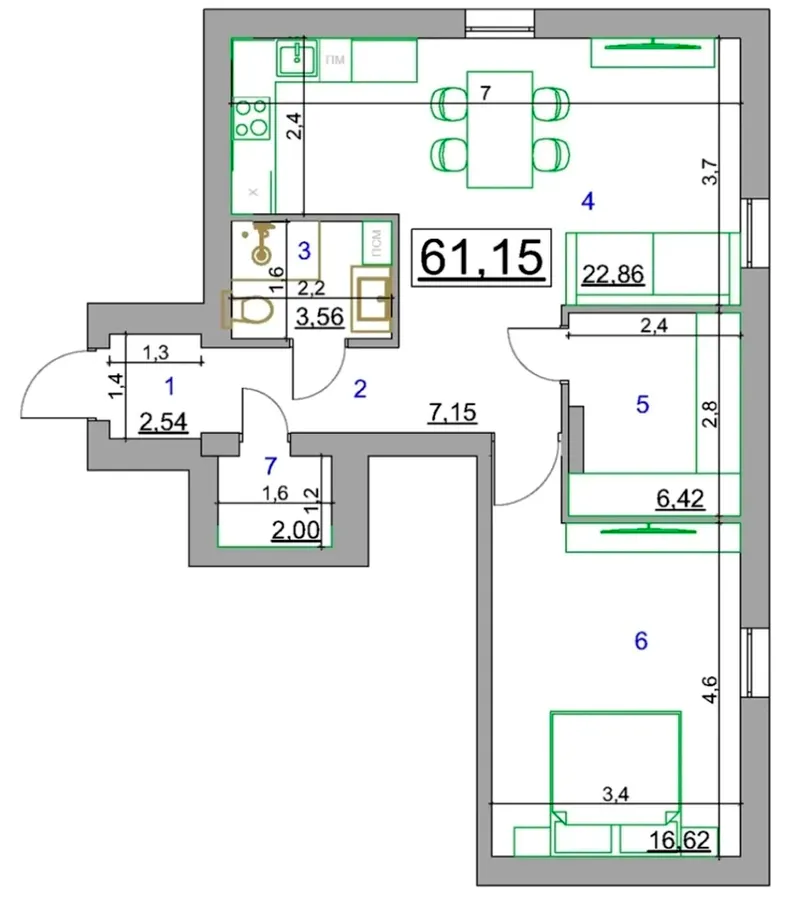 ЖК Cappucсino House — 61.2 м²