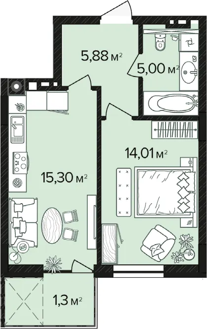 ЖК Falcon City — 41.5 м²