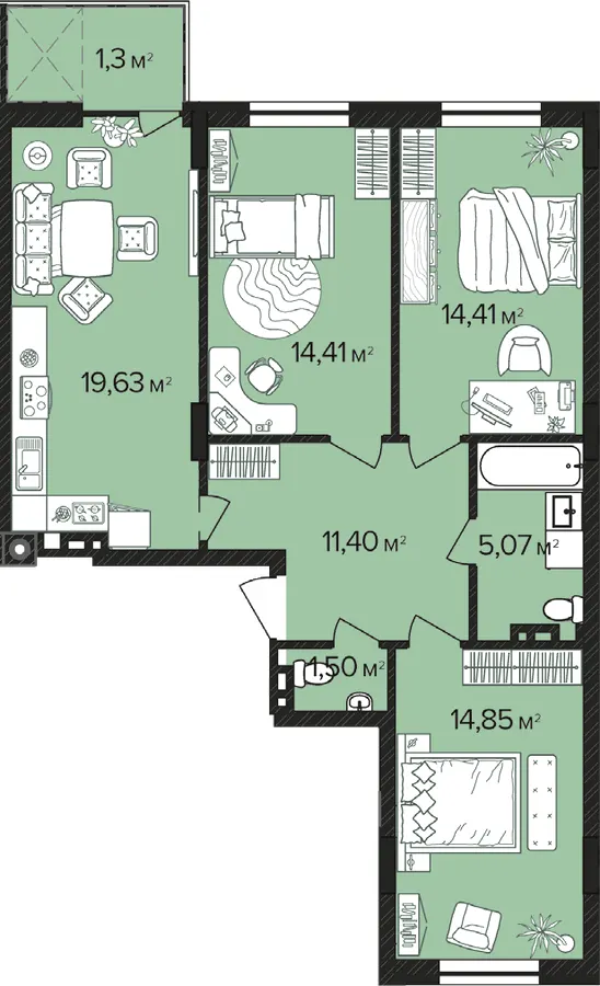 ЖК Falcon City — 82.6 м²