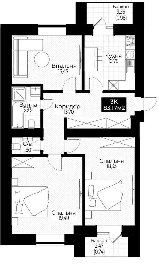 ЖК Family Park — 83.2 м²