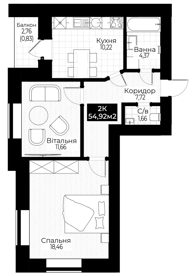 2-кімнатна квартира, 55 м², Коломия — фото 1