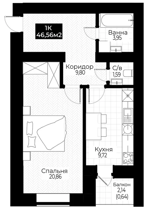 1-кімнатна квартира, 47 м², Коломия