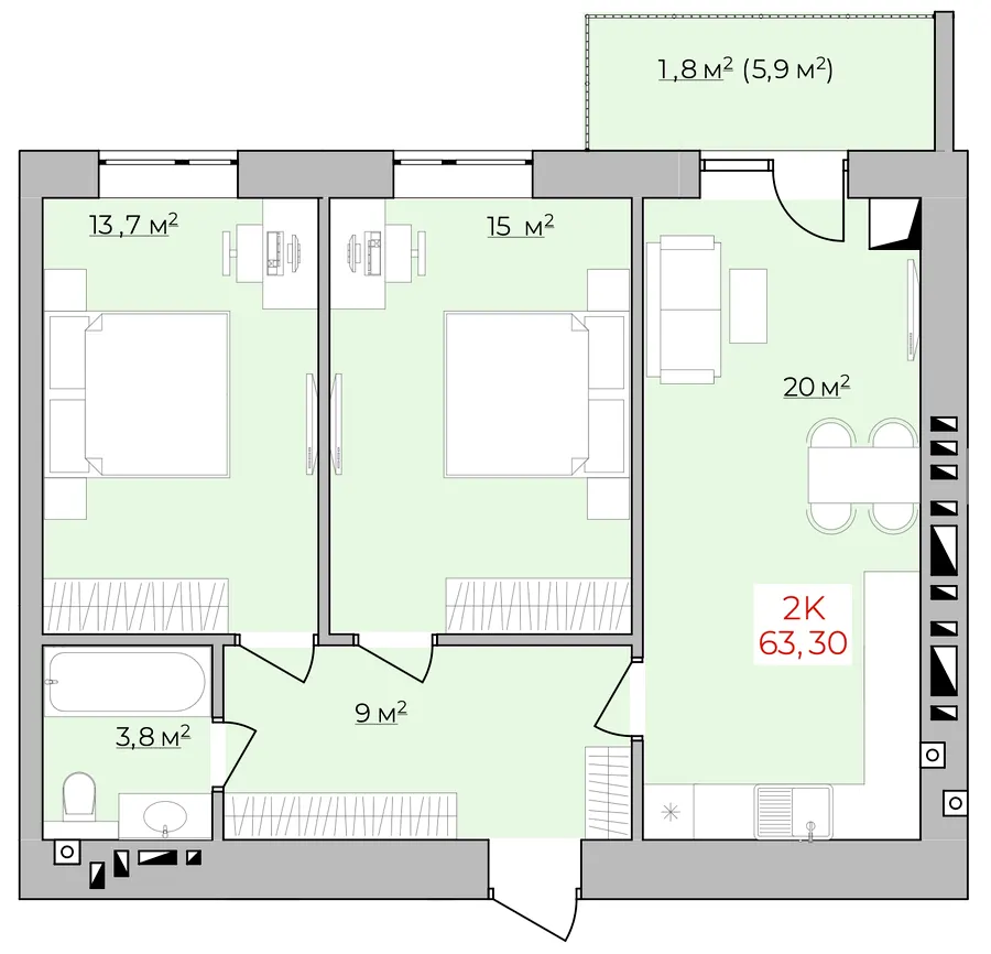 ЖК Family Park — 63.3 м²