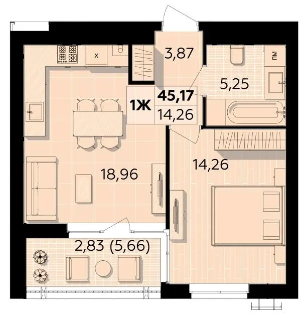 ЖК Сімейний COMFORT 2 — 45.2 м²