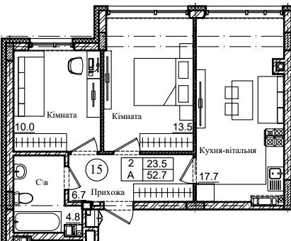 ЖК Петрівське містечко 2 — 52.7 м²