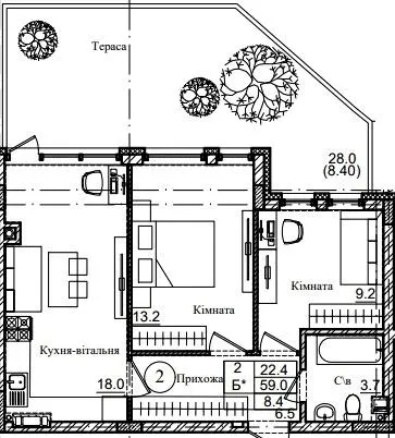 ЖК Петрівське містечко 2 — 59 м²