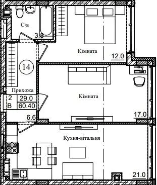 ЖК Петрівське містечко 2 — 60.4 м²