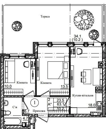 ЖК Петрівське містечко 2 — 63.1 м²