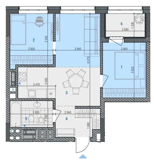 ЖК RIVERVILLE — 57.2 м²
