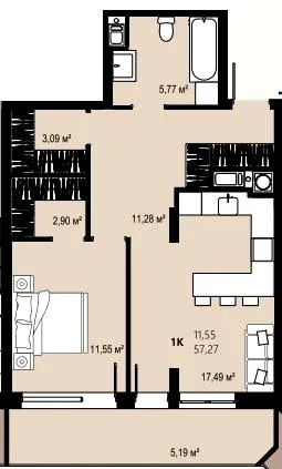 1-комнатная квартира, 57 м², Ужгород — фото 1