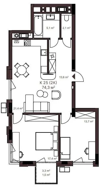 ЖК AVANT PARK — 74.3 м²