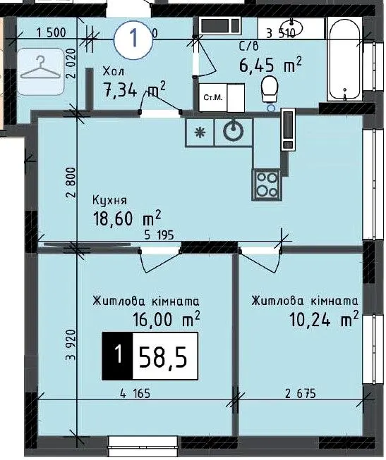 ЖК ODESA CITY — 58.5 м²