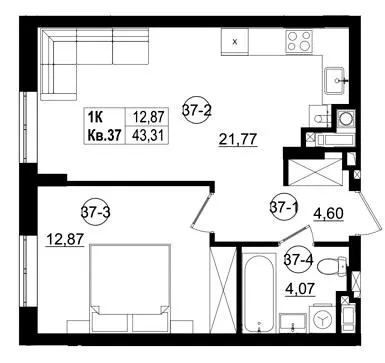 ЖК Riviera Residence — 43.3 м²
