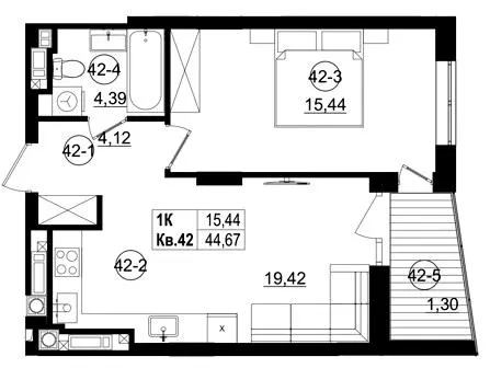 ЖК Riviera Residence — 44.7 м²