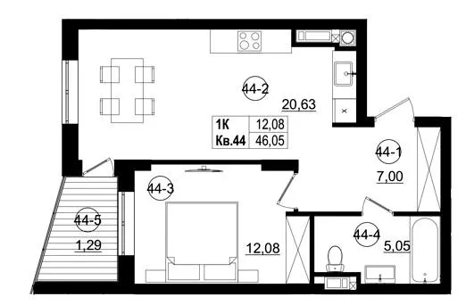 ЖК Riviera Residence — 46.1 м²
