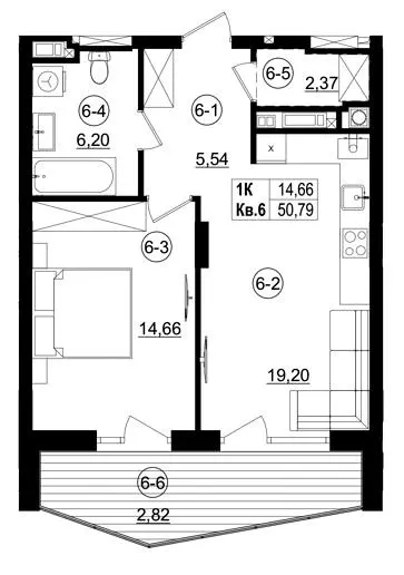 ЖК Riviera Residence — 50.8 м²