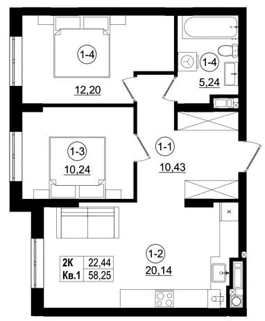 ЖК Riviera Residence — 58.3 м²