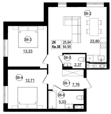 ЖК Riviera Residence — 64.9 м²