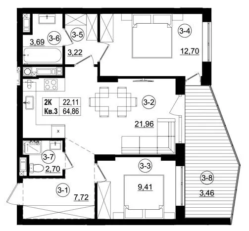 ЖК Riviera Residence — 64.9 м²