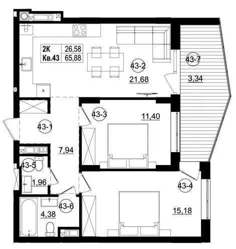 ЖК Riviera Residence — 65.9 м²